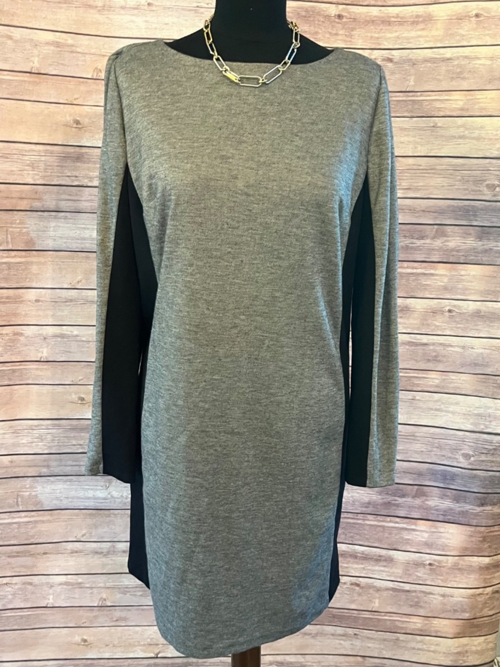 Michael Kors Structured Grey Black Ponte Knit Sheath Dress 14